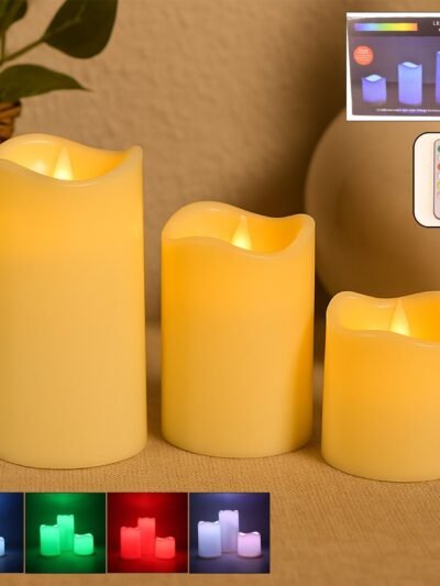 LED Flameless Candle Set – 3-Piece with Remote Control & Multicolor Light