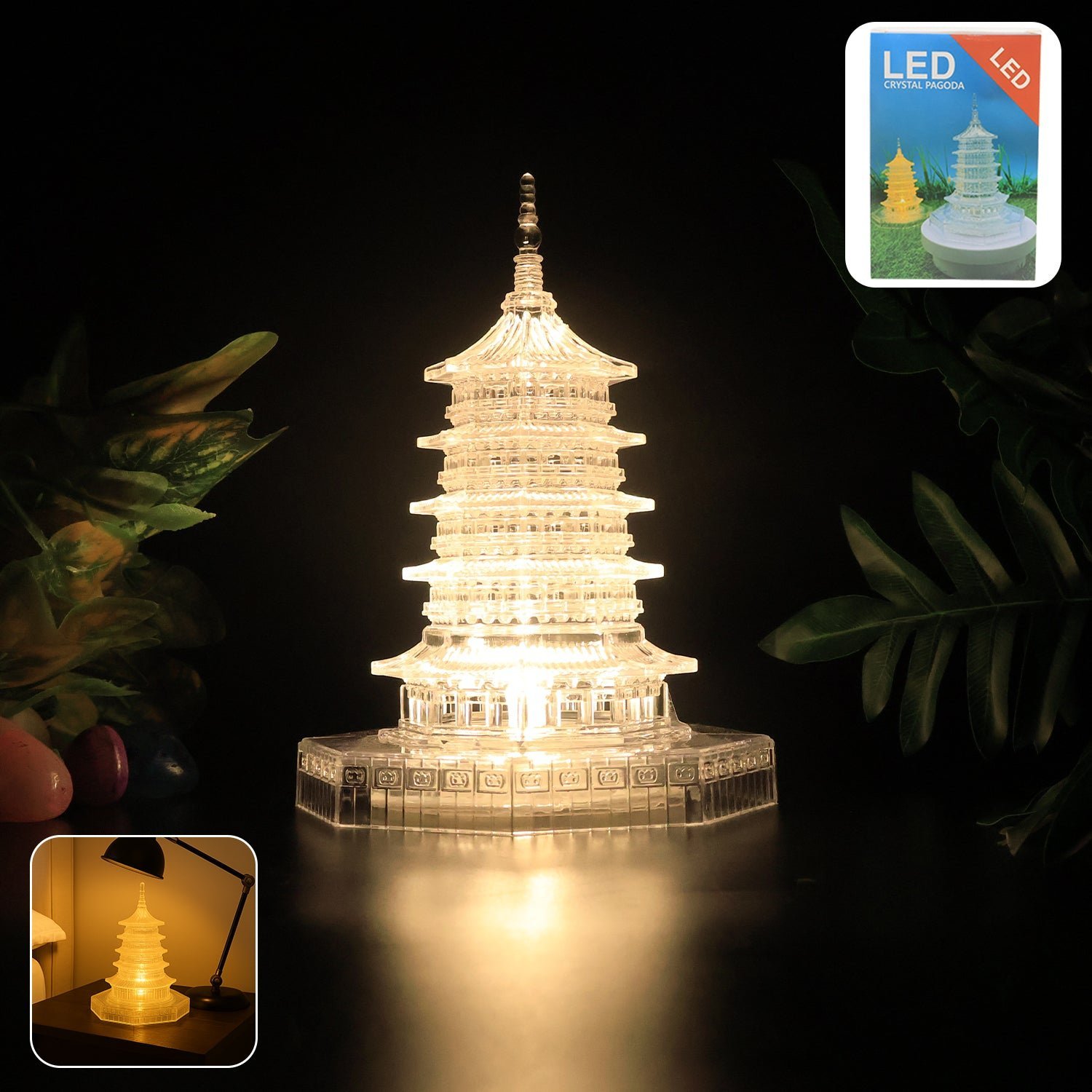 LED Crystal Pagoda Light – Elegant Battery Operated Decor