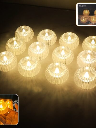LED Crystal-Effect Flameless Candles – Set of 12 Battery-Operated Tealights