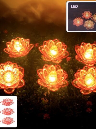 Lotus Shaped LED Flameless Candles – Set of 6 Decorative Lights