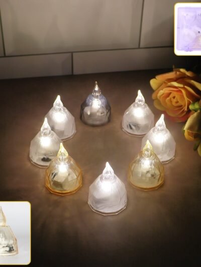 LED Flameless Decorative Diyas – Set of 8 Crystal-Style Lights