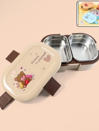 Kids Lunch Box – Cute Teddy Printed 500 ML with Stainless Steel Containers