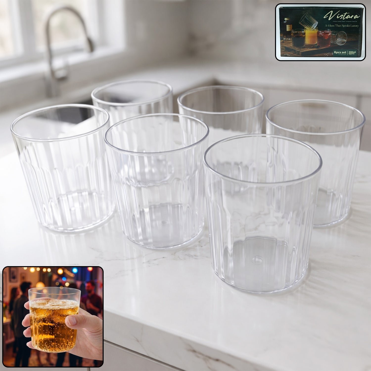 Glass Drinking Set � Stylish & Durable 6-piece 300ml Glassware