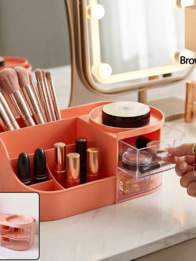 Multipurpose Makeup Organizer – Space-Saving with Drawers & Brush Holder