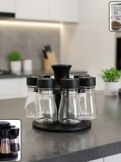 Revolving Plastic Spice Rack – 8 Jars with Rotating Stand