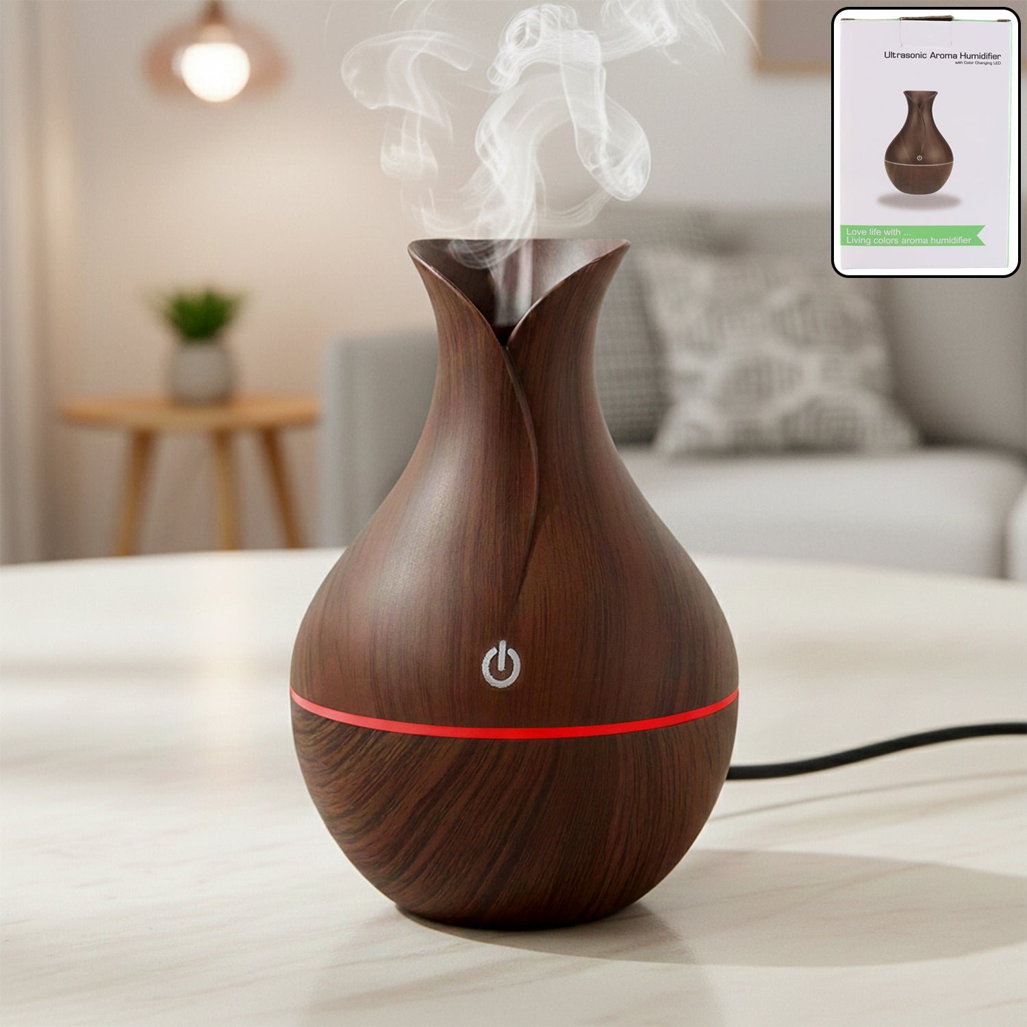 Mini Wooden Humidifier � Ultrasonic Mist Diffuser with LED | Indo Glow