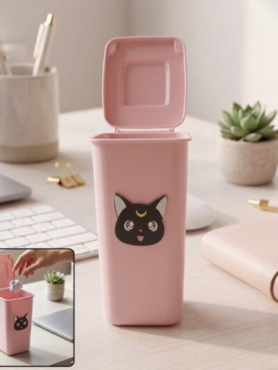 Mini Trash Can Pen Stand � Cute Desk Organizer with Lid