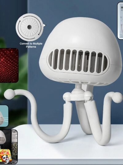 Handheld Mini Fan with LED Star Projector & Flexible Tripod Stand