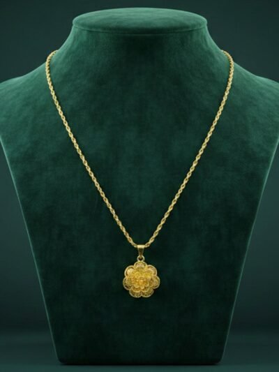 Gold Finish Floral Pendant Necklace – Elegant Traditional Design