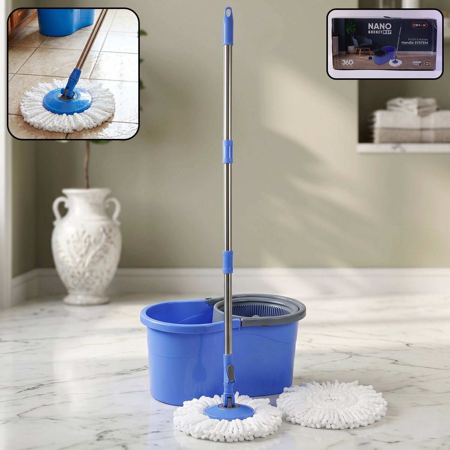 360� Rotating Turbo Spin Mop � Effortless Floor Cleaning with Long Handle