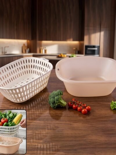 2 in 1 Plastic Double Drain Basket � Multi-Purpose Kitchen Tool