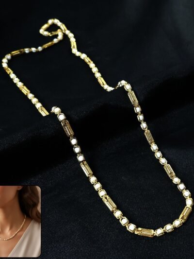 Gold Tone Designer Chain Necklace – Elegant Stone Detail