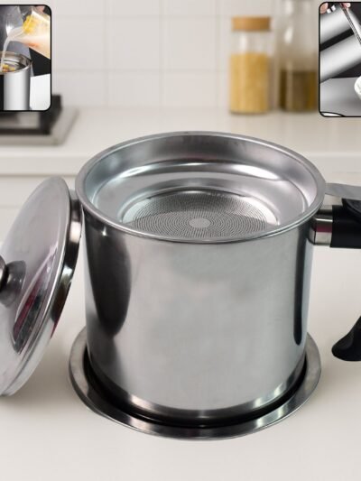 Oil Strainer Pot – Stainless Steel with Lid & Fine Mesh Filter