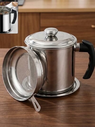 Stainless Steel Oil Filter Pot – 1.3L Durable & Reusable