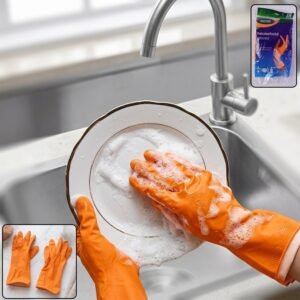 Reusable Rubber Cleaning Gloves � Waterproof & Durable for Kitchen