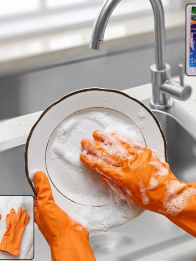 Reusable Rubber Cleaning Gloves � Waterproof & Durable for Kitchen