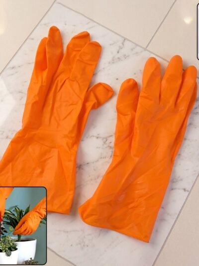Large Orange Waterproof Rubber Gloves � Reusable Kitchen Protectors