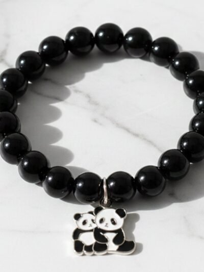 Black Beaded Stretch Bracelet – Cute Panda Charm Accessory