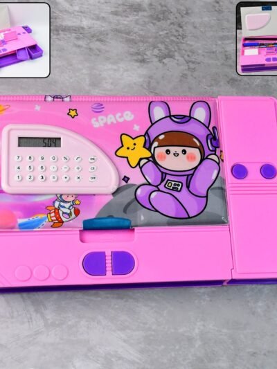Space Theme Pencil Box with Built-in Calculator – Dual Compartment Organizer