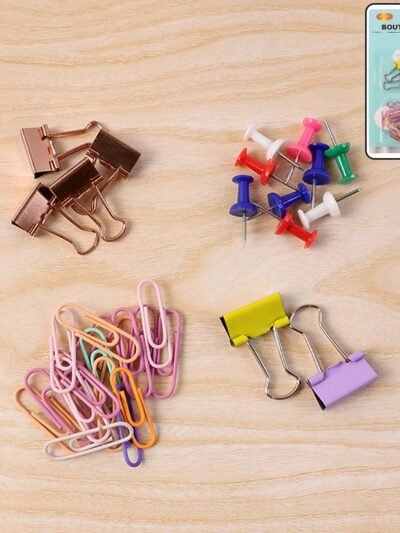 Office Clips & Pins Set – Colorful Durable Paper & Binder Clips