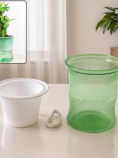 Self-Watering Bamboo Style Plastic Flower Pot � Easy Indoor Plant Care