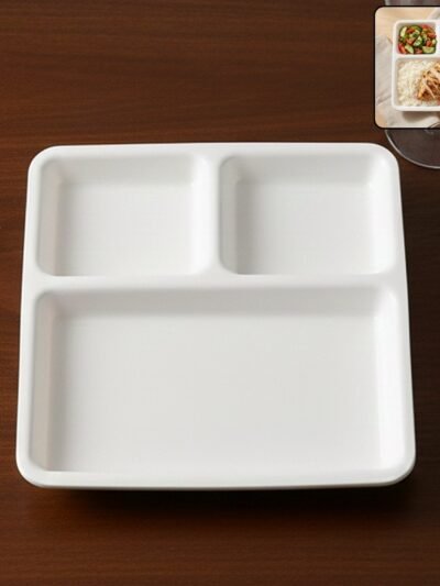 Plastic 3-Compartment Plate – Durable & Portion-Controlled Meal Serving