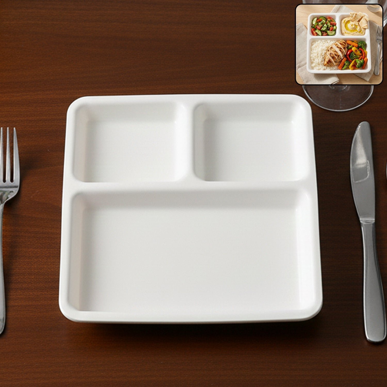 Plastic 3-Compartment Plate – Durable & Portion-Controlled Meal Serving