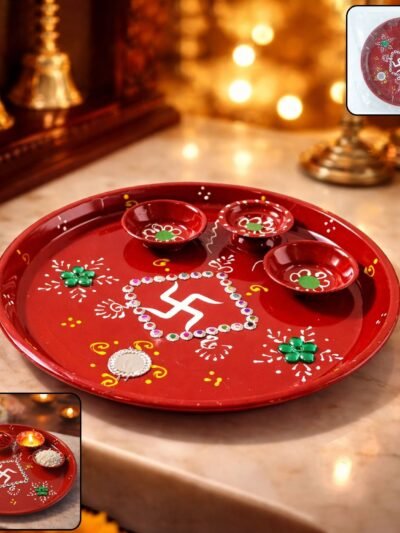 Pooja Thali with Ganesha Motif – Hand-Painted Festive Set