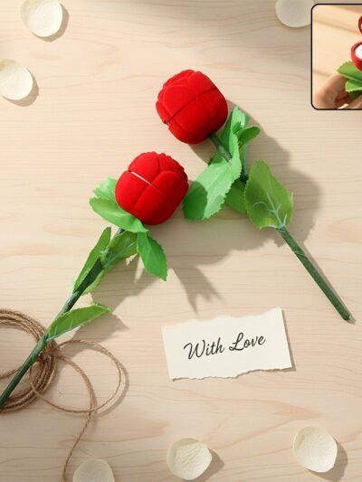 Artificial Rose Ring Box Set – 2 Piece Flower-Shaped Gift