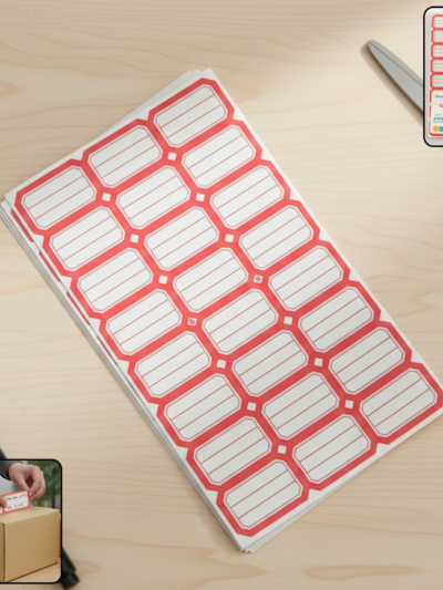 Self-Adhesive Label Stickers – 50 Red & White Sheets for Easy Organization