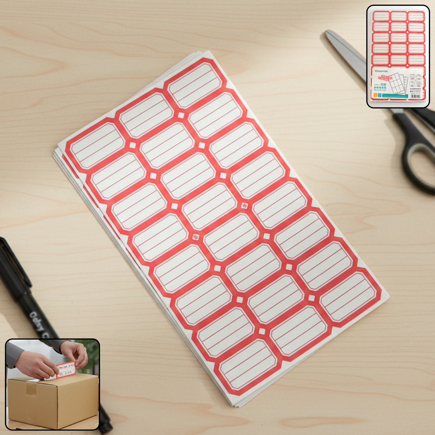 Self-Adhesive Label Stickers – 50 Red & White Sheets for Easy Organization