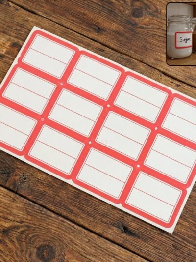 Self-Adhesive Label Sticker Sheet – Red & White Rectangular
