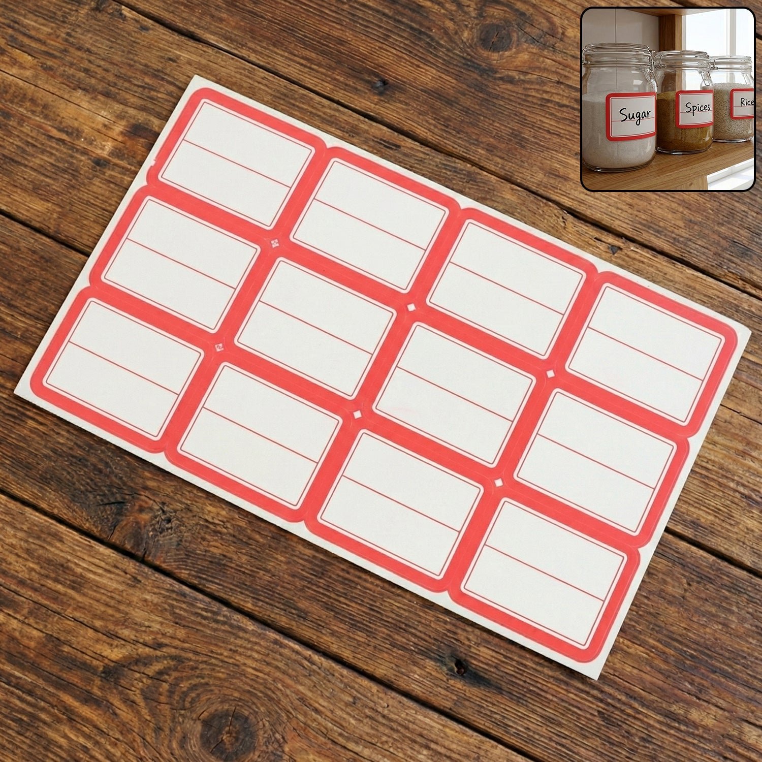 Self-Adhesive Label Sticker Sheet – Red & White Rectangular