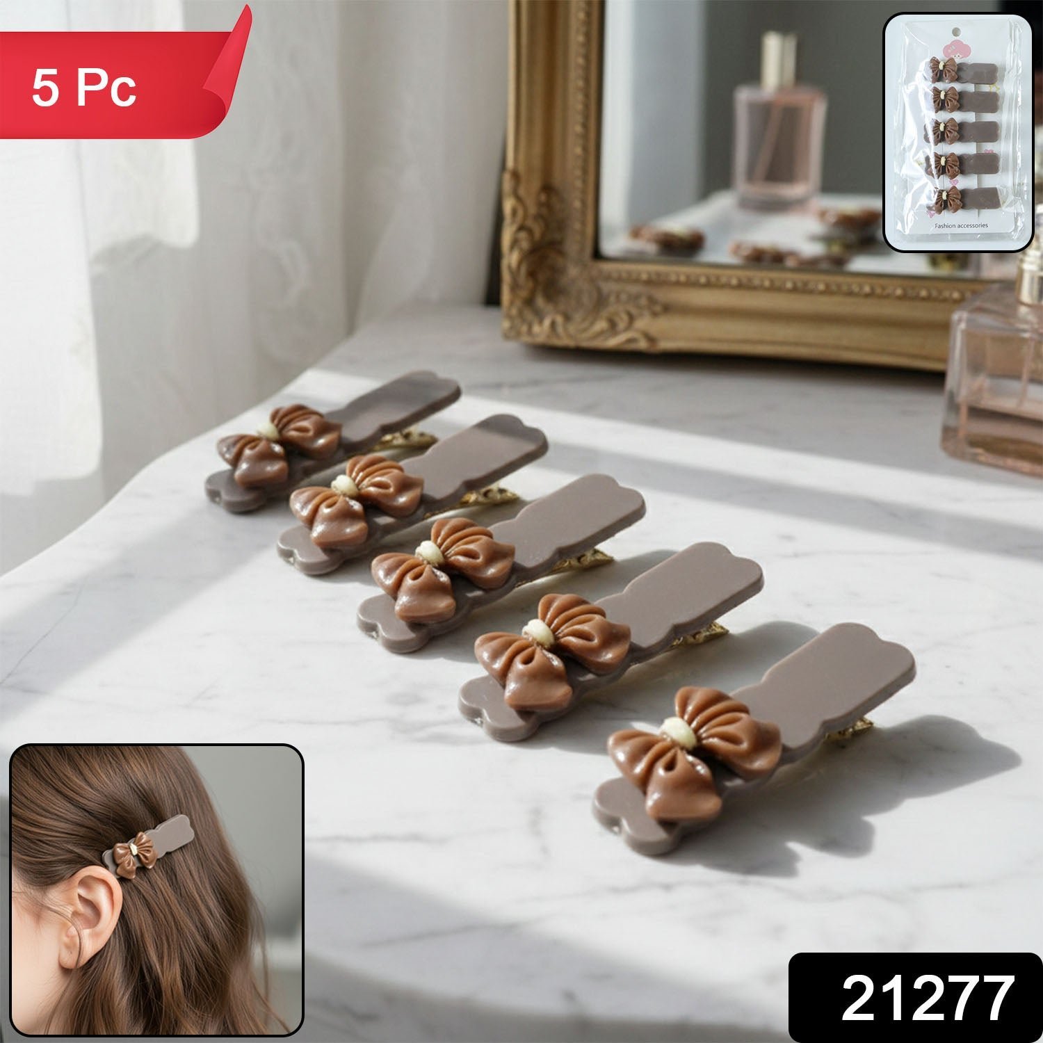 Elegant Bow Hair Clip Set – Stylish Daily Wear Accessories (5 Pc)