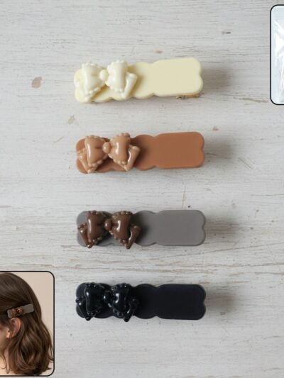 Elegant Bow Hair Clips Set – Stylish 4-Piece Snap Clips Combo