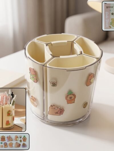 Rotating Desk Organizer � 5 Compartments with 360� Spin for Office & Home