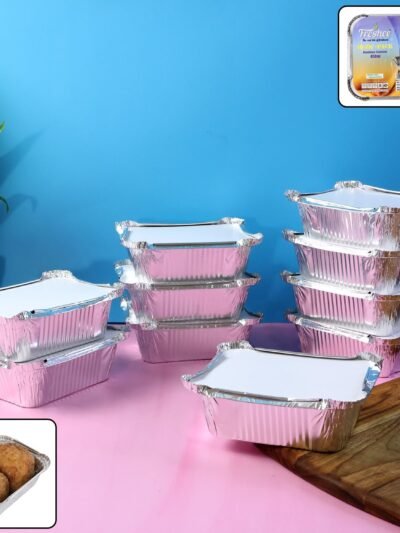 Aluminium Food Container with Lid – 450 ml Leak-Resistant 10 Pc