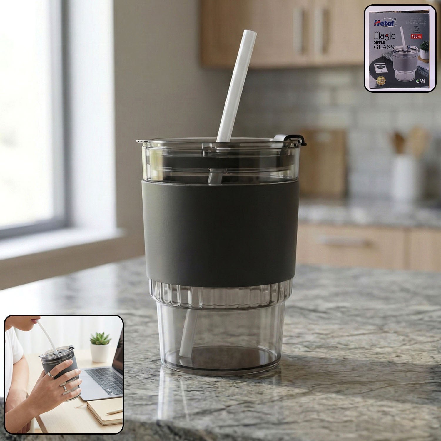 Plastic Tumbler with Lid – 400ml Reusable, Clear & Leak-Proof