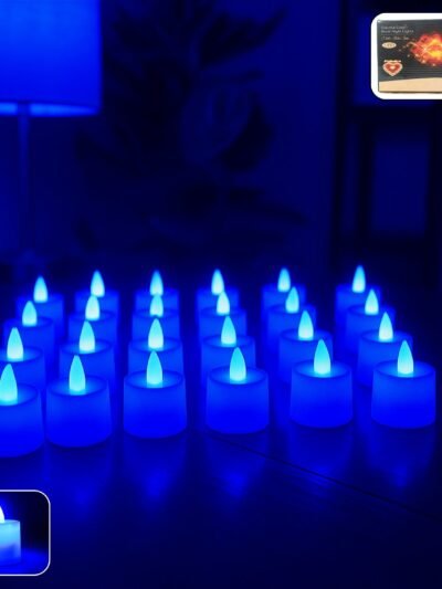 Blue LED Tea Light Candles – 24 Pc Flameless Decorative Lights
