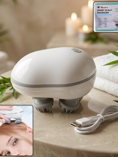 Electric Scalp Massager – Portable USB Rechargeable with 4 Heads