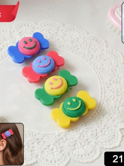 Smiley Candy Hair Clips – Cute Decorative Set of 4 for Daily Wear
