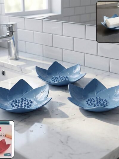 Lotus Blossom Soap Holder Set – 3-Piece Fast Drain Soap Dish