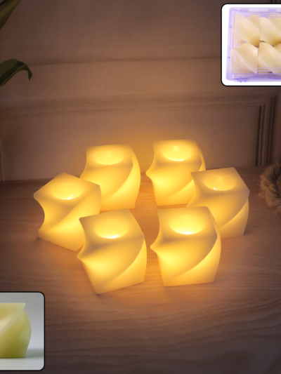 Square LED Flameless Candles – Set of 6 for Home Decor & Pooja