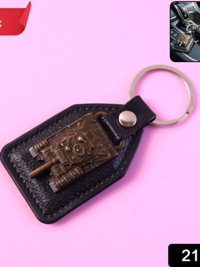 Military Tank Design Leather Finish Keychain – Vintage & Durable