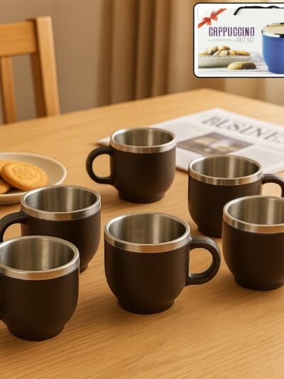 Stainless Steel Cappuccino Mugs – Double Wall Insulated 100ML Set