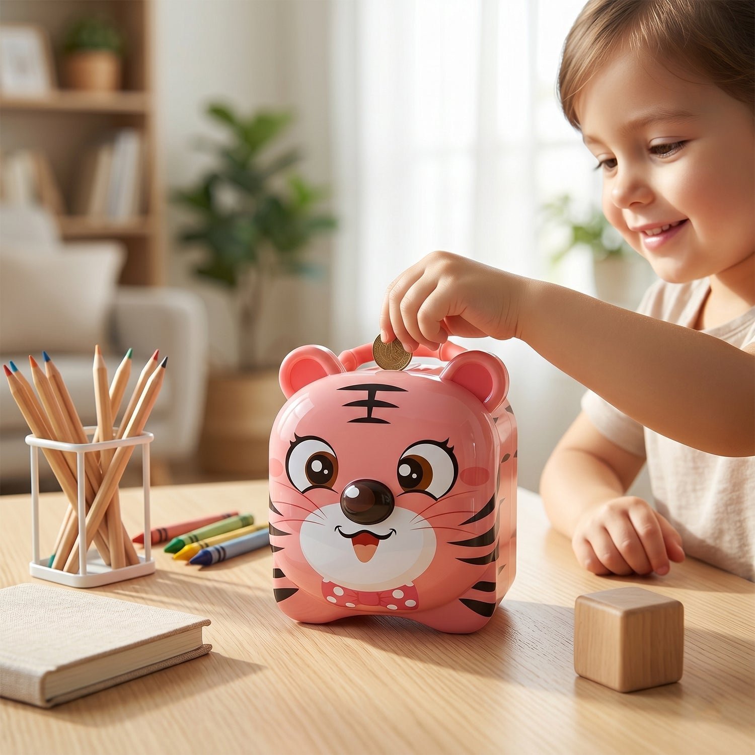 Kids Money Bank � Durable Metal Piggy Bank with Lock & Key