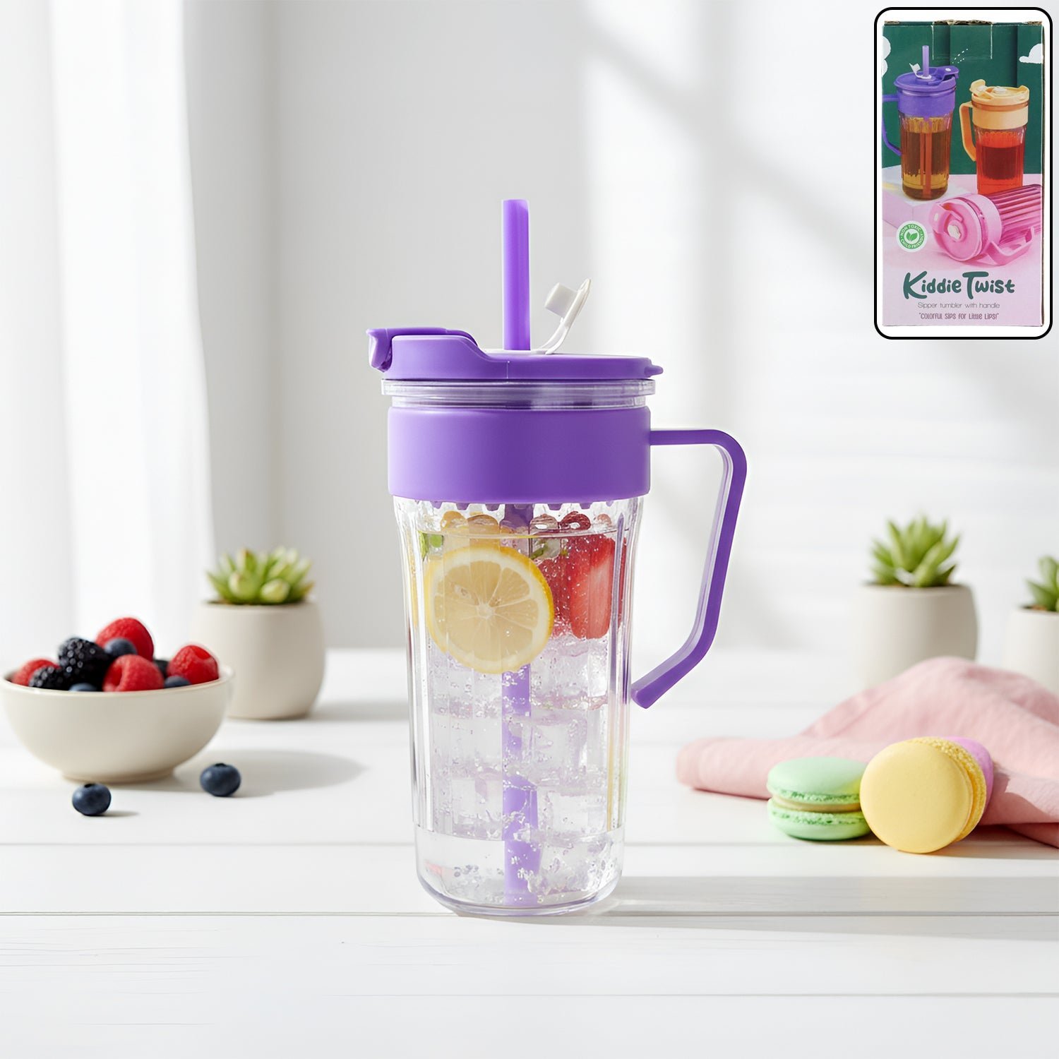Plastic Tumbler for Kids – Spill-Free 500ml with Straw & Handle
