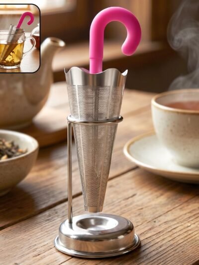 Stainless Steel Tea Strainer � Umbrella Design & Drip Tray | Siplix