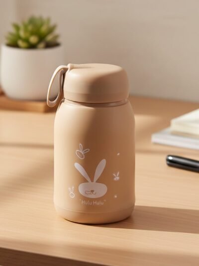 Bunny Print Glass Water Bottle – 330ML Leak-Resistant