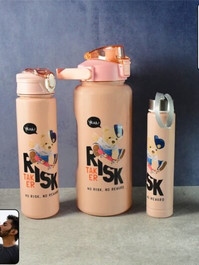 Cartoon Printed Water Bottle Set – Leakproof Multi-Size Trio